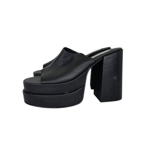 Steve Madden Cager Black Leather Double Platform High-Heel Slide Sandal Size 11M
